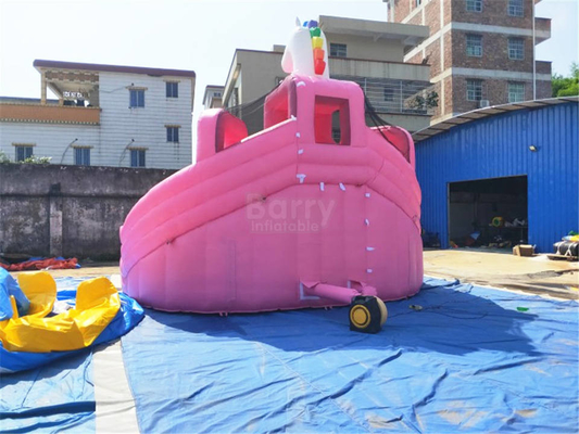 수영장 슬라이드와 컴메리카들 부풀게할 수 있는 그라운드 워터 공원 모바일 핑크색 공주 경비원