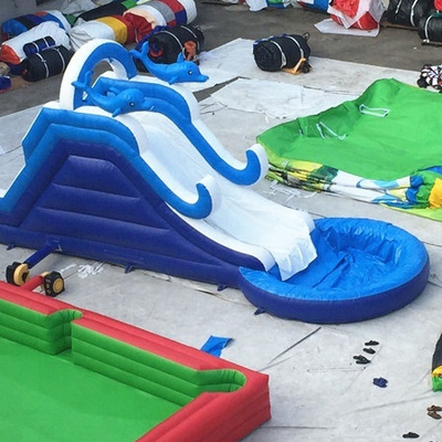 임대를 위한 수영장과 0.55 밀리미터 PVC 파란색 파도 부풀게할 수 있는 물 등산 슬라이드