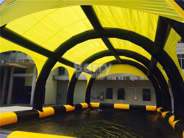 수영장, 팽창식 대피소를 가진 주문을 받아서 만들어진 노란 PVC 방수포 팽창식 천막
