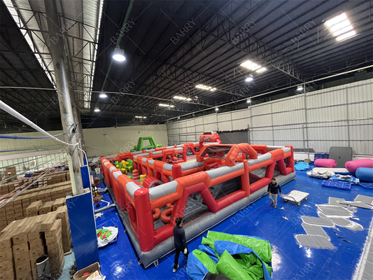 레드 트램폴린 공원 Fun City Inflatable Theme Park Amusement Park 큰 성인용 inflatable 반짝이는 집