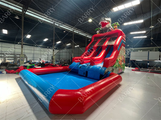 High Quality Popular Huge Jungle Dinosaur Theme Inflatable Water Slide With Pool