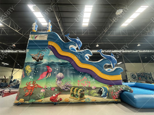 실내 야외 사용 블루 상어 더블 레인 수영장 풍선 워터 슬라이드 쇼핑몰 키즈용