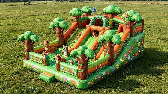 Commercial Forest Animal Inflatable Obstacle Course with Slides | 키즈 파티 콤보