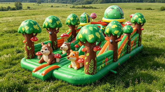 Commercial Forest Animal Inflatable Obstacle Course with Slides | 키즈 파티 콤보