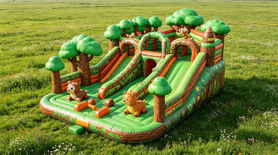 Commercial Forest Animal Inflatable Obstacle Course with Slides | 키즈 파티 콤보