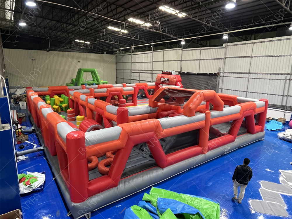 레드 트램폴린 공원 Fun City Inflatable Theme Park Amusement Park 큰 성인용 inflatable 반짝이는 집