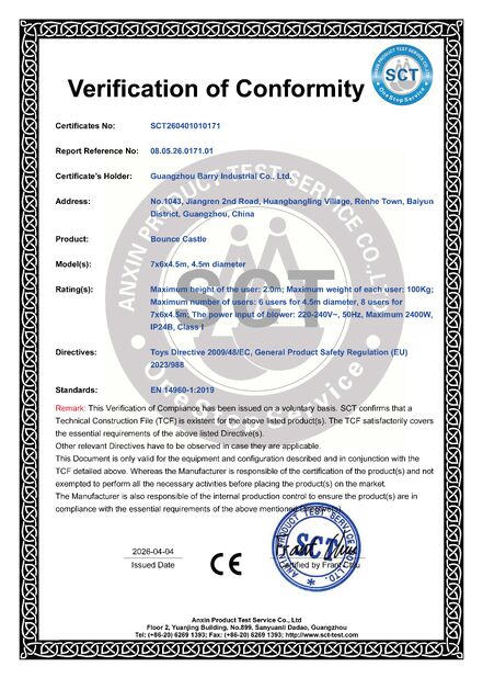 중국 Guangzhou Barry Industrial Co., Ltd 인증