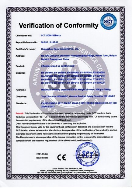 중국 Guangzhou Barry Industrial Co., Ltd 인증